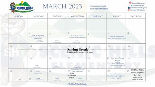 March 2025 School Calendar of Events